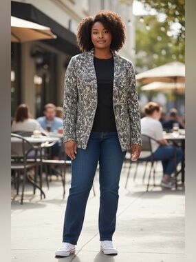 Snake-Print Blazer Jacket - Gray & White